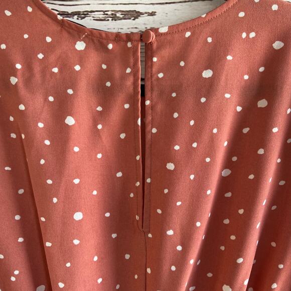 Gilli S Coral Pink White Ditsy Polka Dot Tie Up Wrap Short Sleeve Mini Dress - Picture 6 of 8